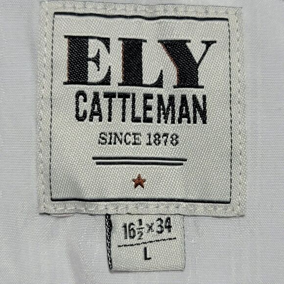 Ely Cattleman Full Pearl Snaps LS White Western Shirt- Size Large (16 1/2 x 34) - Picture 7 of 8